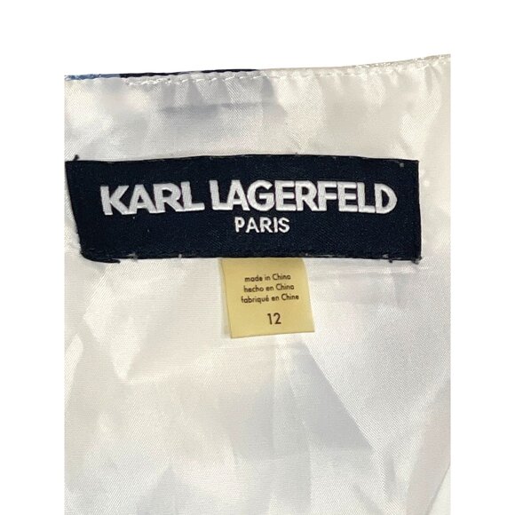 Karl Lagerfeld Paris A-Line Blue White Floral Sleeveless Scoop Neck Dress SZ 12 - Picture 3 of 14